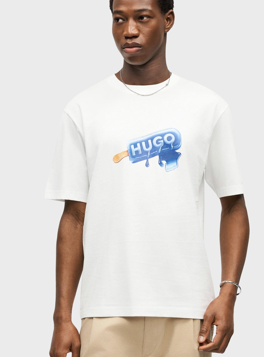 HUGO Cotton-Jersey T-Shirt With Ice-Lolly Artwork Noglasy - White