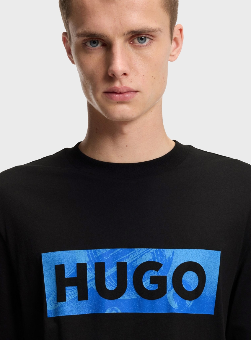 HUGO Cotton-Jersey T-Shirt With Logo Artwork Nalien - Black