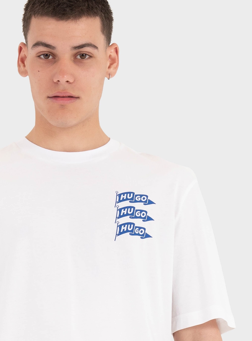 HUGO Cotton-Jersey T-Shirt With Logo Artwork Nalien - White