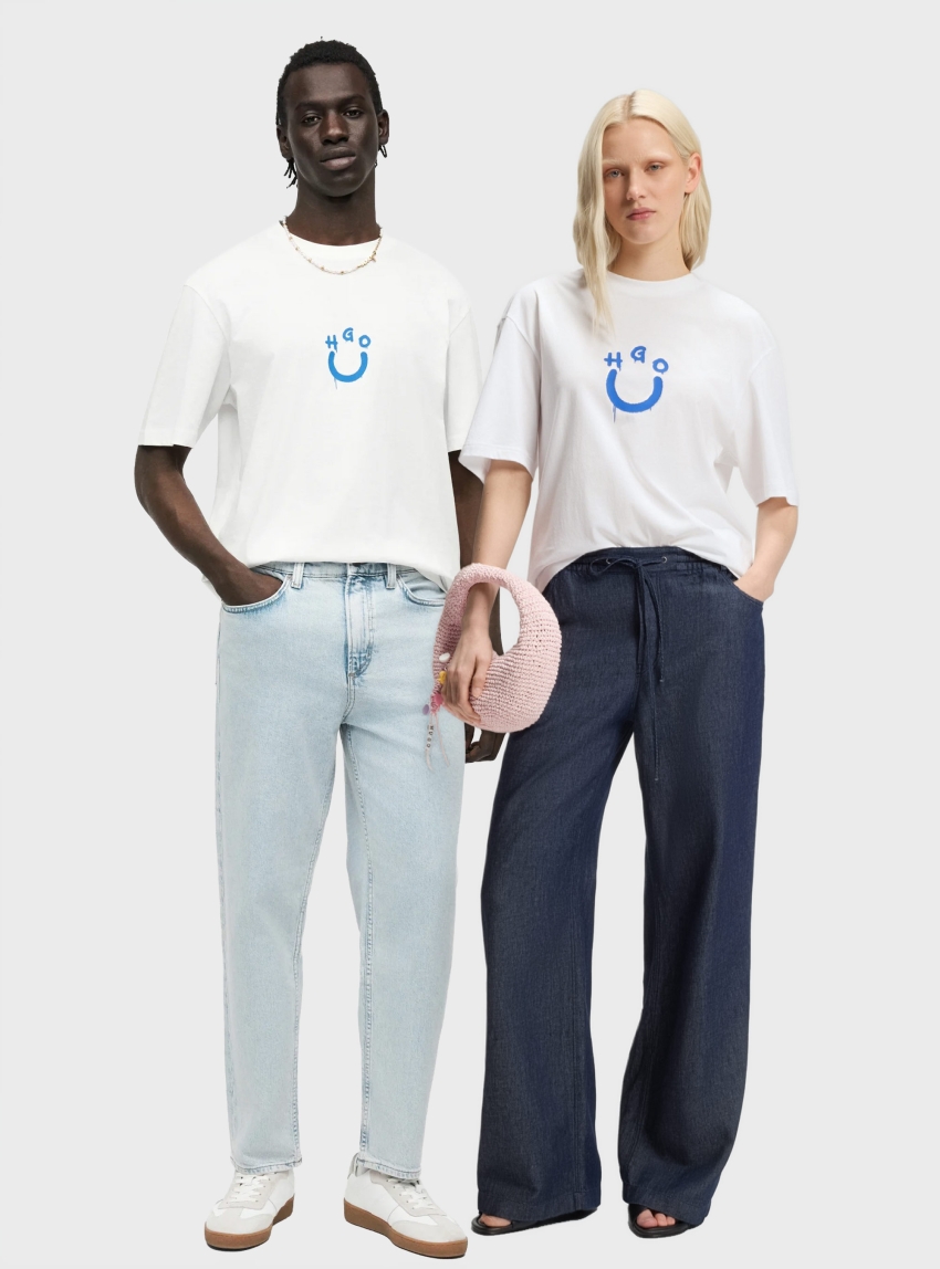 HUGO Cotton-Jersey T-Shirt With Happy Hugo Logo  Norizom - White