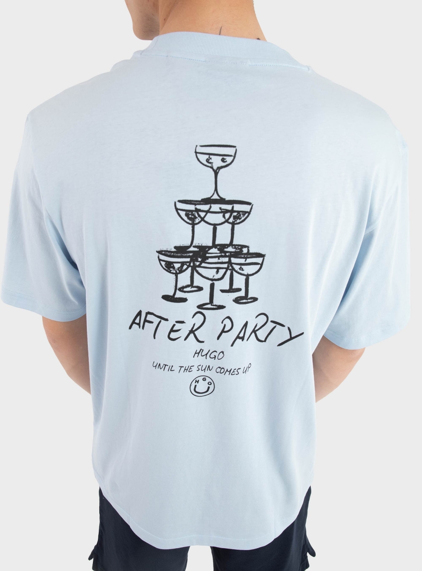 HUGO Cotton-Jersey T-Shirt With Printed Artwork  Nucavo - Light Blue