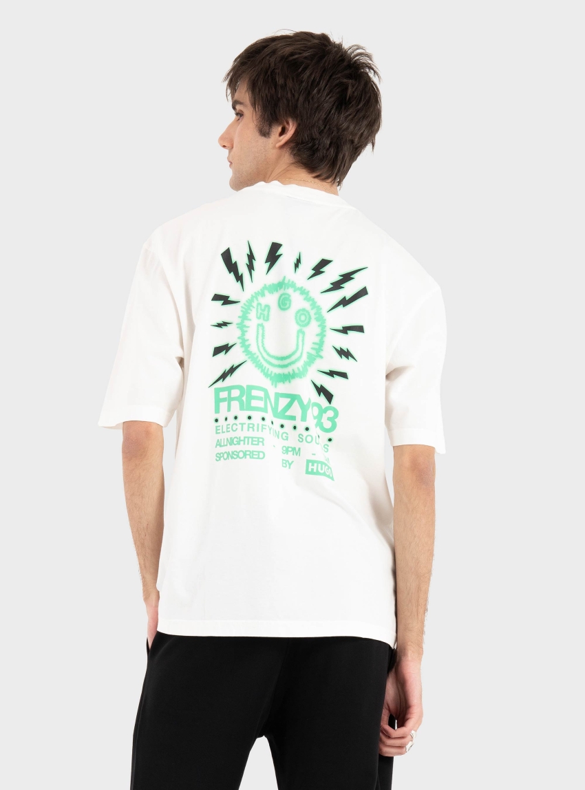 HUGO Cotton-Jersey T-Shirt With Printed Artwork  Nextralio - Off White