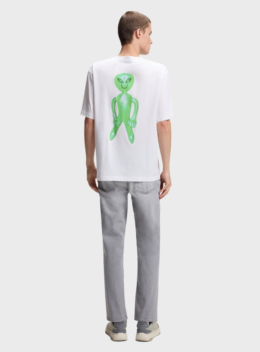 HUGO Cotton-Jersey T-Shirt With Printed Artwork Nufotee - White