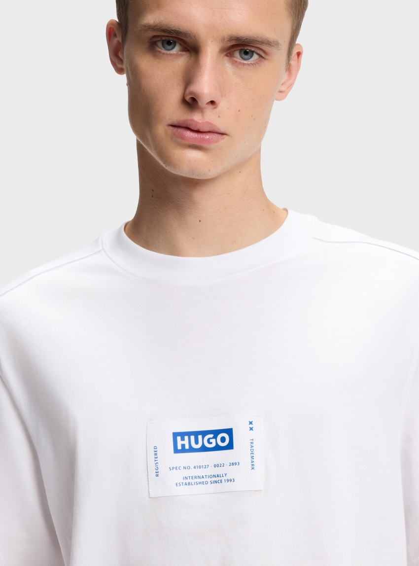 HUGO Cotton-Jersey T-Shirt With Workwear-Inspired Logo Label Nromo - White