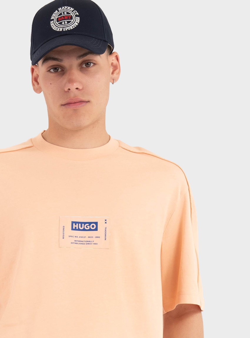 HUGO Cotton-Jersey T-Shirt With Workwear-Inspired Logo Label Nromo - Light Salmon