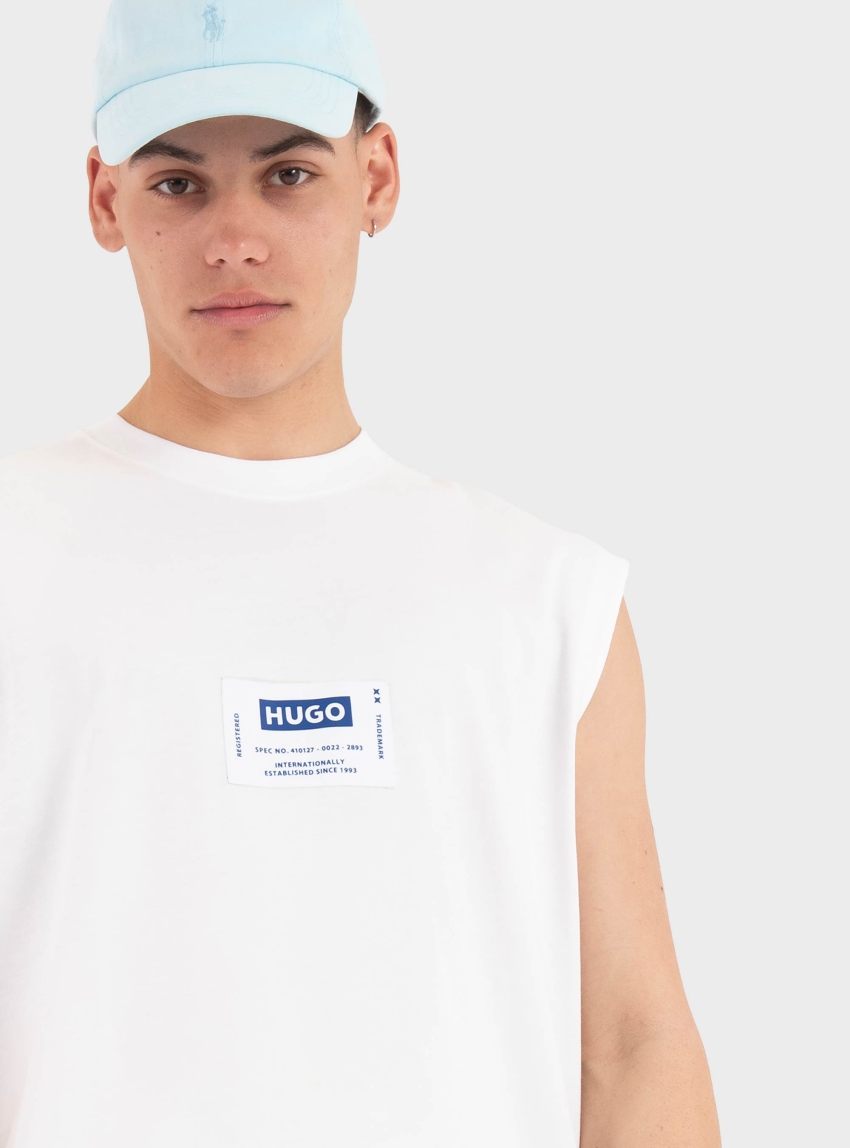 HUGO Sleeveless T-Shirt With Workwear-Inspired Logo Label Nurazak - White