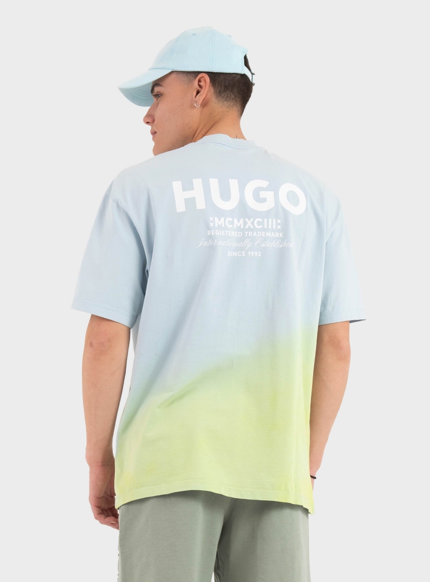 HUGO Dip-Dyed Logo T-Shirt In Cotton Jersey  Nalono_F - Light Blue