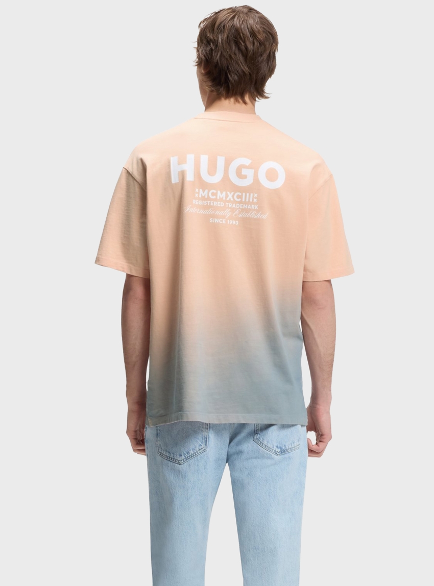 HUGO Dip-Dyed Logo T-Shirt In Cotton Jersey  Nalono_F - Light Salmon