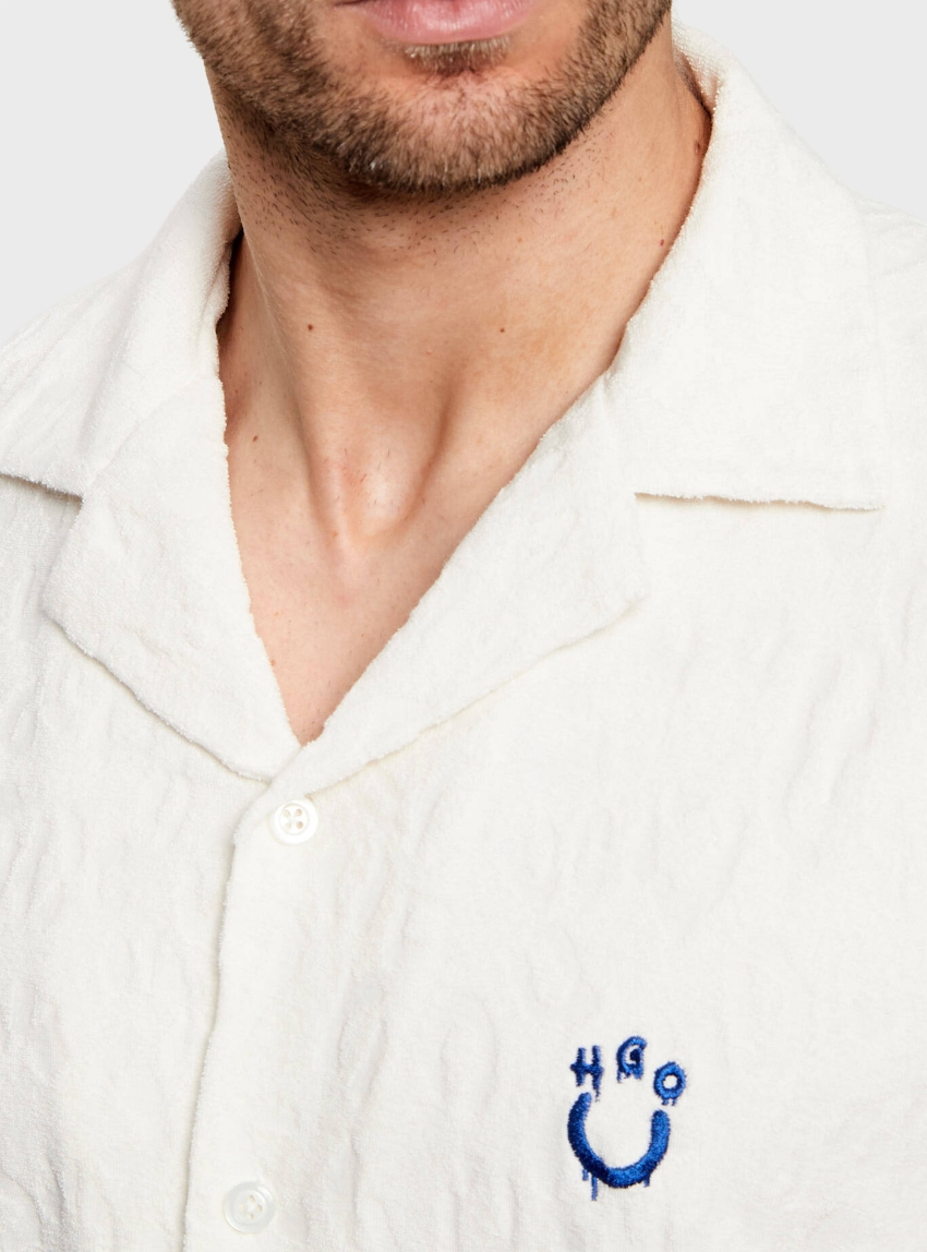 HUGO Relaxed-Fit Shirt In Jacquard Cotton Towelling  Eligino - Off White
