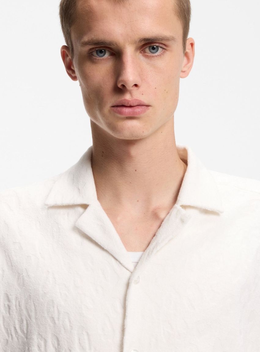 HUGO Relaxed-Fit Shirt In Jacquard Cotton Towelling  Eligino - Off White
