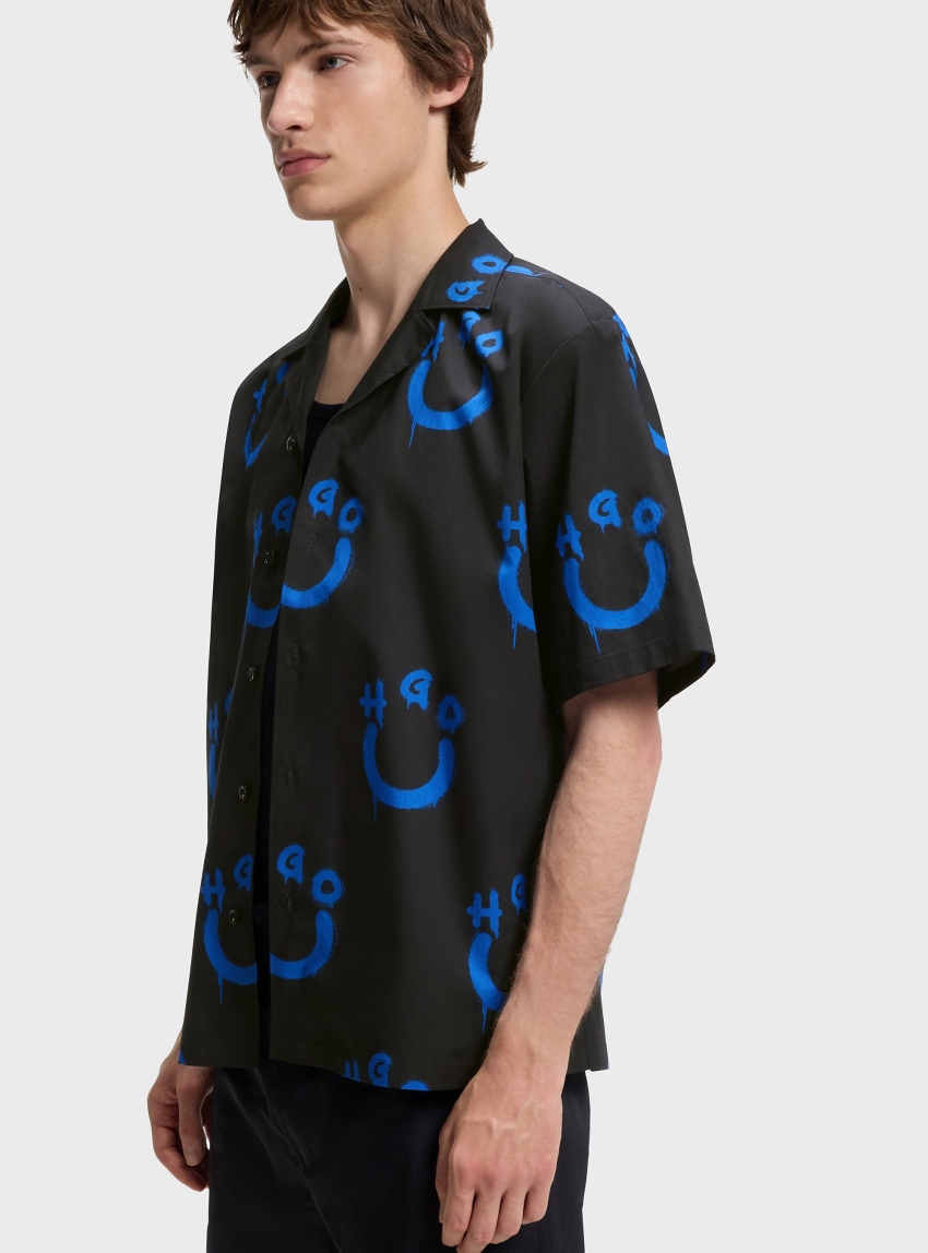HUGO Relaxed-Fit Shirt With Logo Print Eligino - Black
