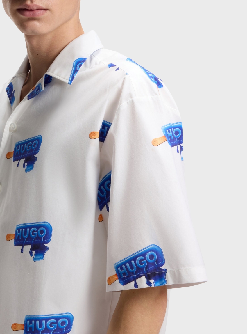 HUGO Relaxed-Fit Shirt With Logo Print Eligino - White