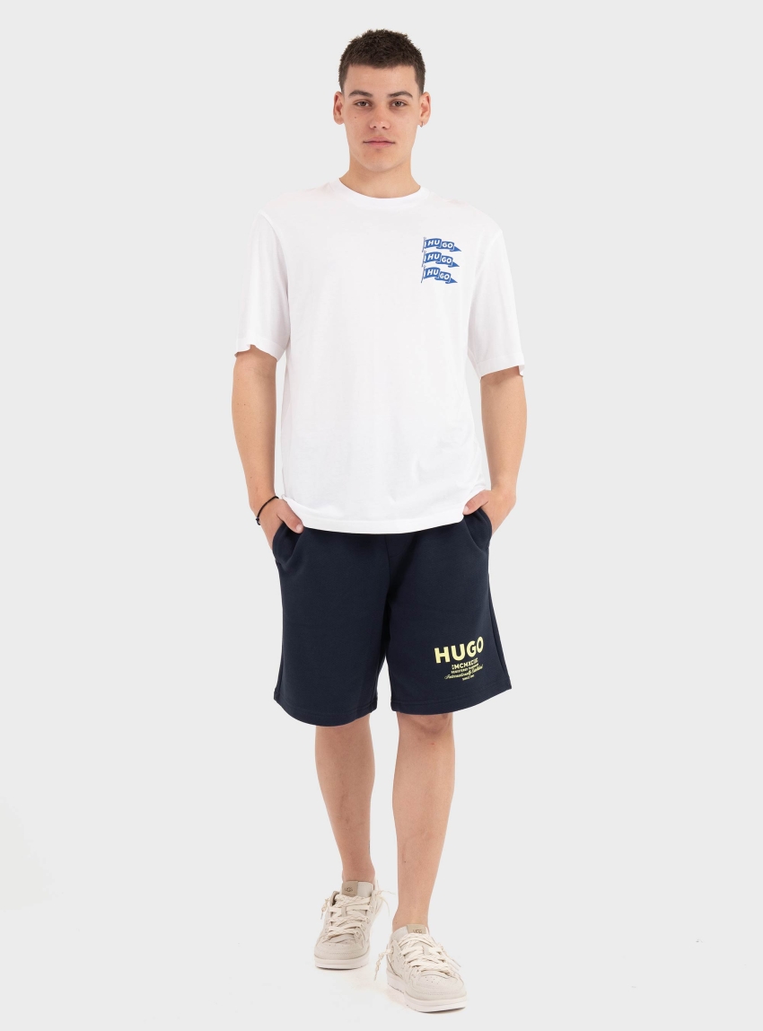 HUGO Loose-Fit Shorts In Cotton Terry With Logo Print Nomario - Dark Blue