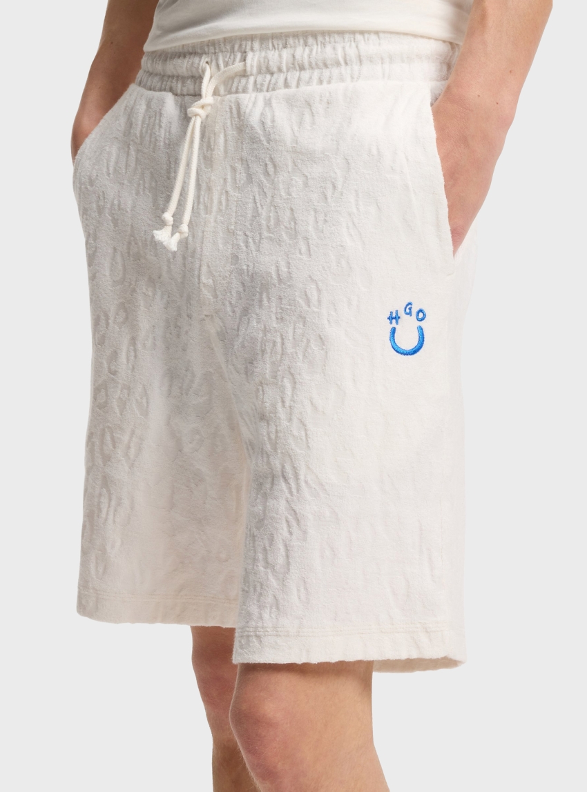 HUGO Cotton-Towelling Shorts With Leopard Jacquard Nagushort - Off White