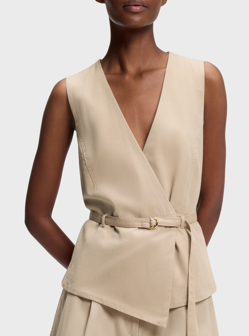 HUGO Belted Regular-Fit Vest In Cotton And Hemp   Ahella-1-W - Light Beige