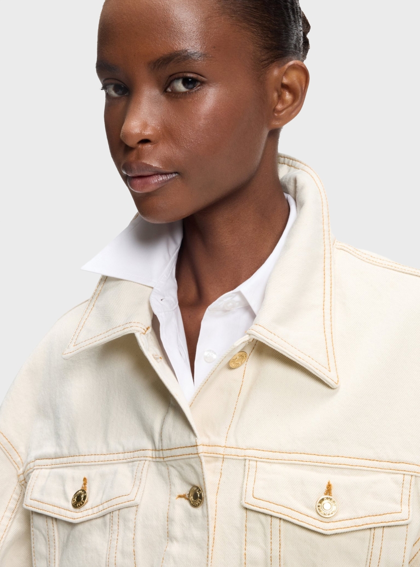 HUGO Relaxed-Fit Denim Jacket Gisolia - Ecru