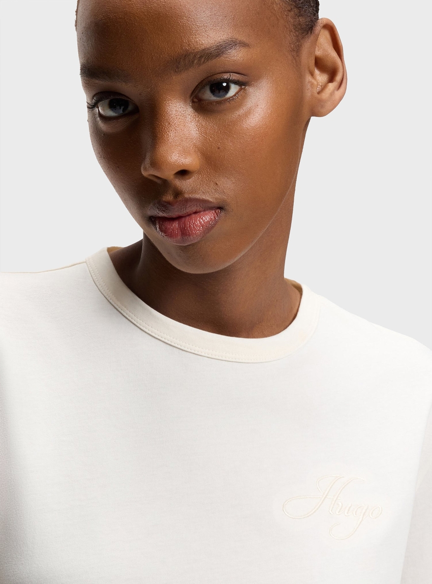 HUGO Cotton-Jersey T-Shirt With Embroidered Script Logo Damacia_7 - White