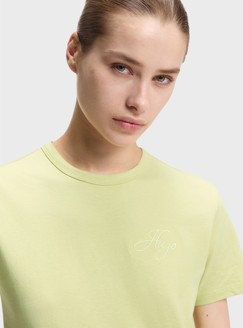 HUGO Cotton-Jersey T-Shirt With Embroidered Script Logo Damacia_7 - Yellow Green