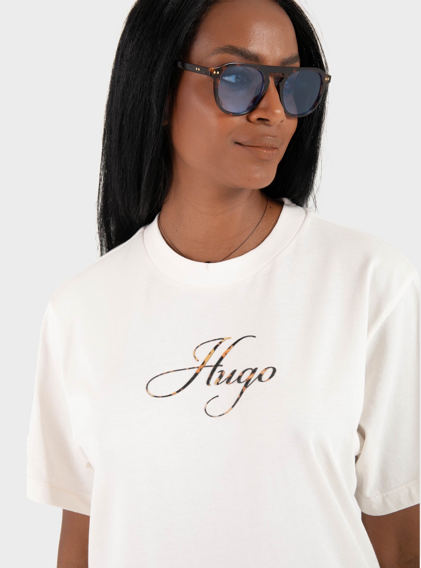 HUGO Cotton-Jersey T-Shirt With Logo Artwork Vintage Tee_23 - White