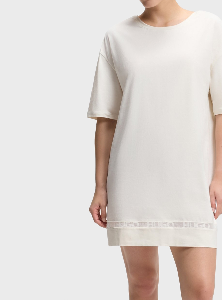 HUGO Stretch-Cotton Night Dress With Mesh Insert  MESH LOGO NIGHTY - Off White