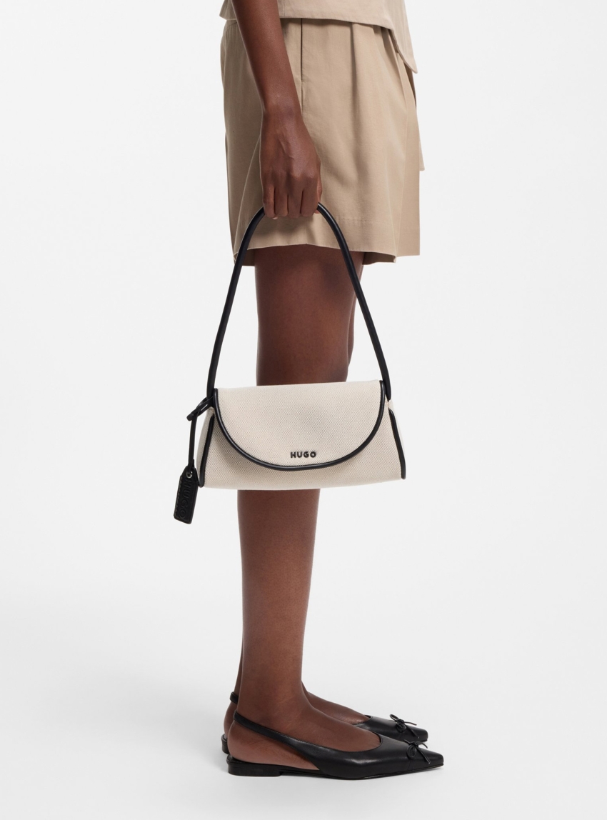 HUGO Canvas Shoulder Bag With Faux-Leather Trims  Jodi - Ecru