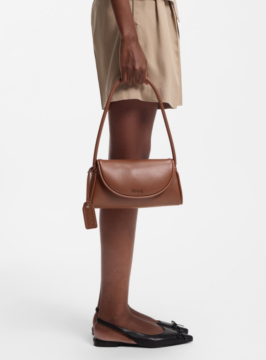 HUGO Faux-Leather Shoulder Bag With Logo Tag Jodi - Brown