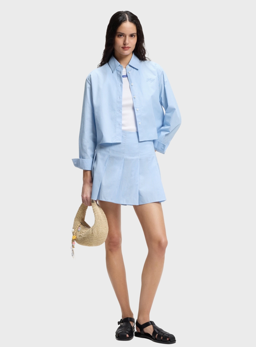 HUGO Relaxed-Fit Blouse In Striped Cotton Poplin  Epic_B - Light Blue