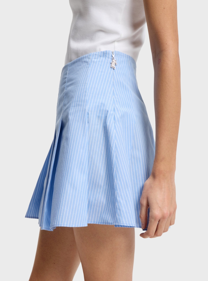 HUGO Pleated Mini Skirt In Striped Cotton Poplin Renona-1_B - Light Blue