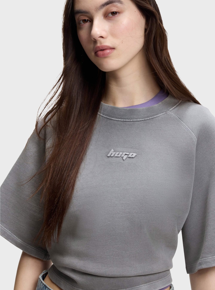 HUGO Relaxed-Fit T-Shirt In Cotton Terry With Embossed Logo Dorlina_B_1 - Washed Black