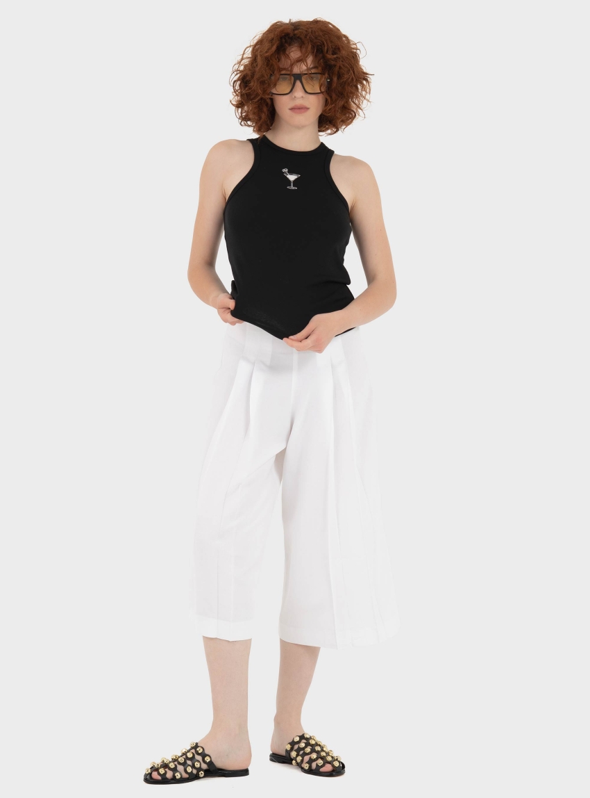 HUGO Ribbed-Cotton Tank Top With Logo Artwork Dimartini_B - Black