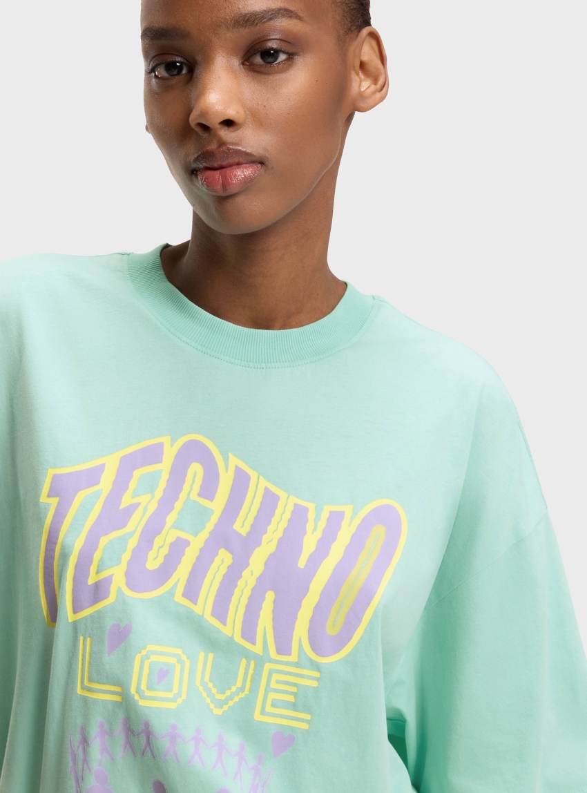 HUGO Cotton-Jersey T-Shirt With Printed Artwork  Oversized_Tee_B_12 - Light Green