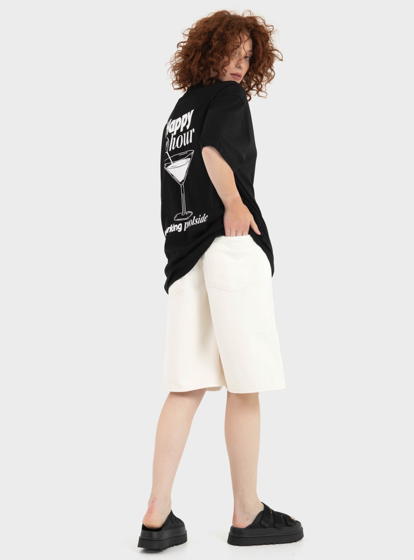 HUGO Cotton-Jersey T-Shirt With Printed Artwork  Oversized_Tee_B_10 - Black