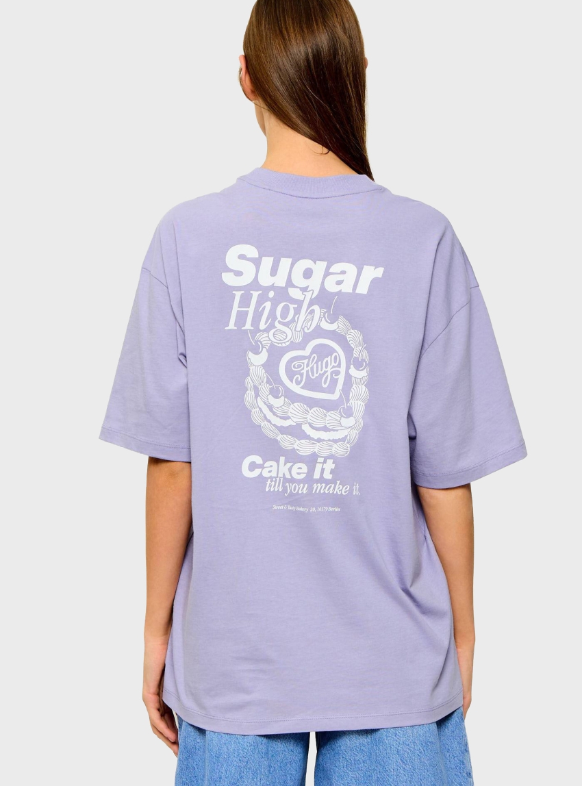 HUGO Cotton-Jersey T-Shirt With Printed Artwork  Oversized_Tee_B_10 - Purple