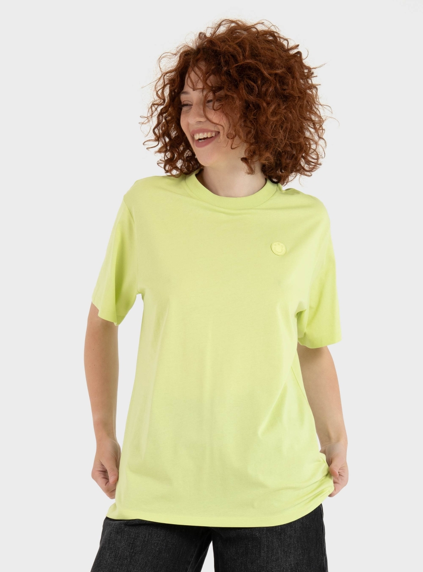 HUGO Cotton-Jersey T-Shirt With Happy Hugo Logo Vintage Tee_B_1 - Lime