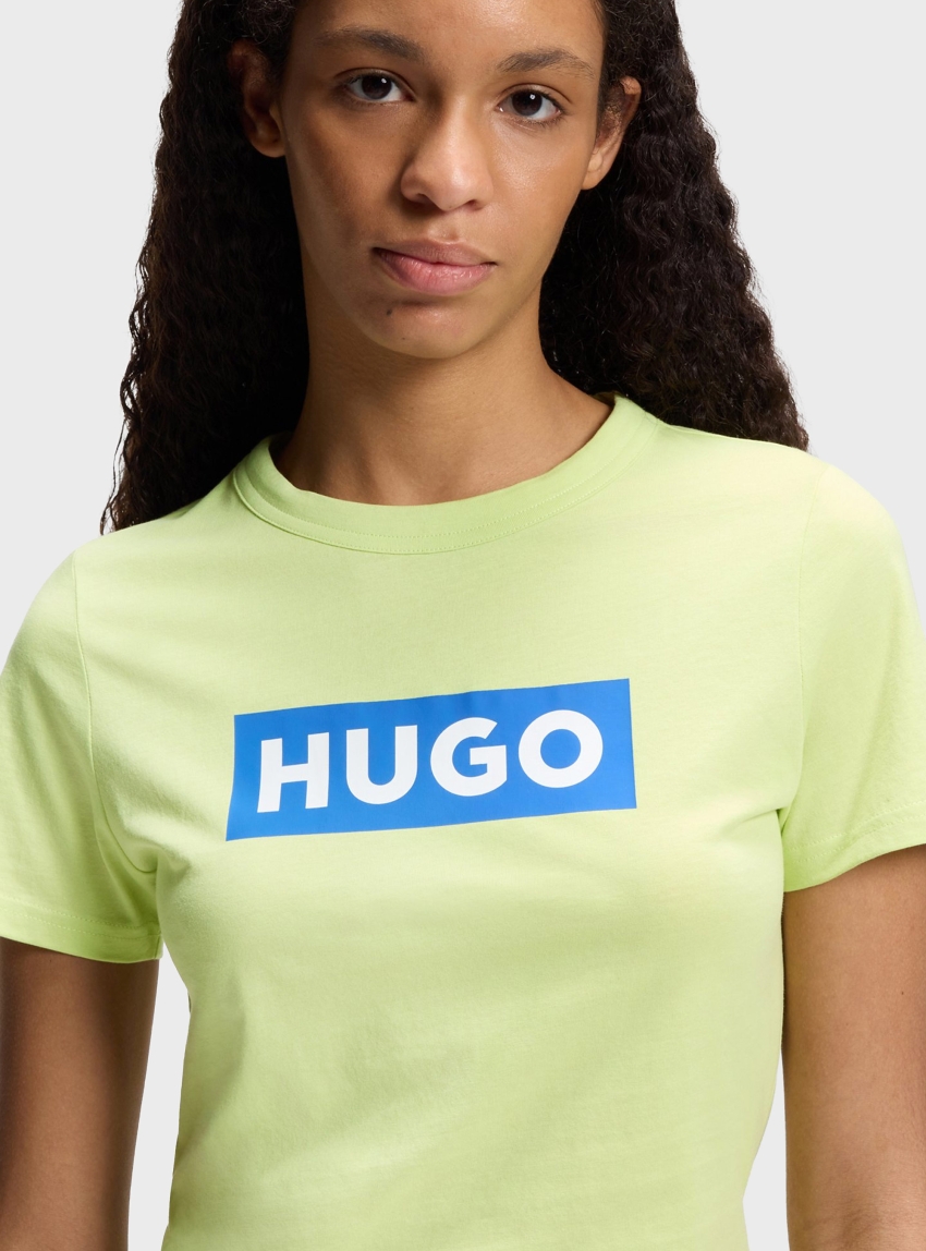 HUGO Slim-Fit T-Shirt In Cotton With Blue Boxed Logo  Classic Tee_B - Lime