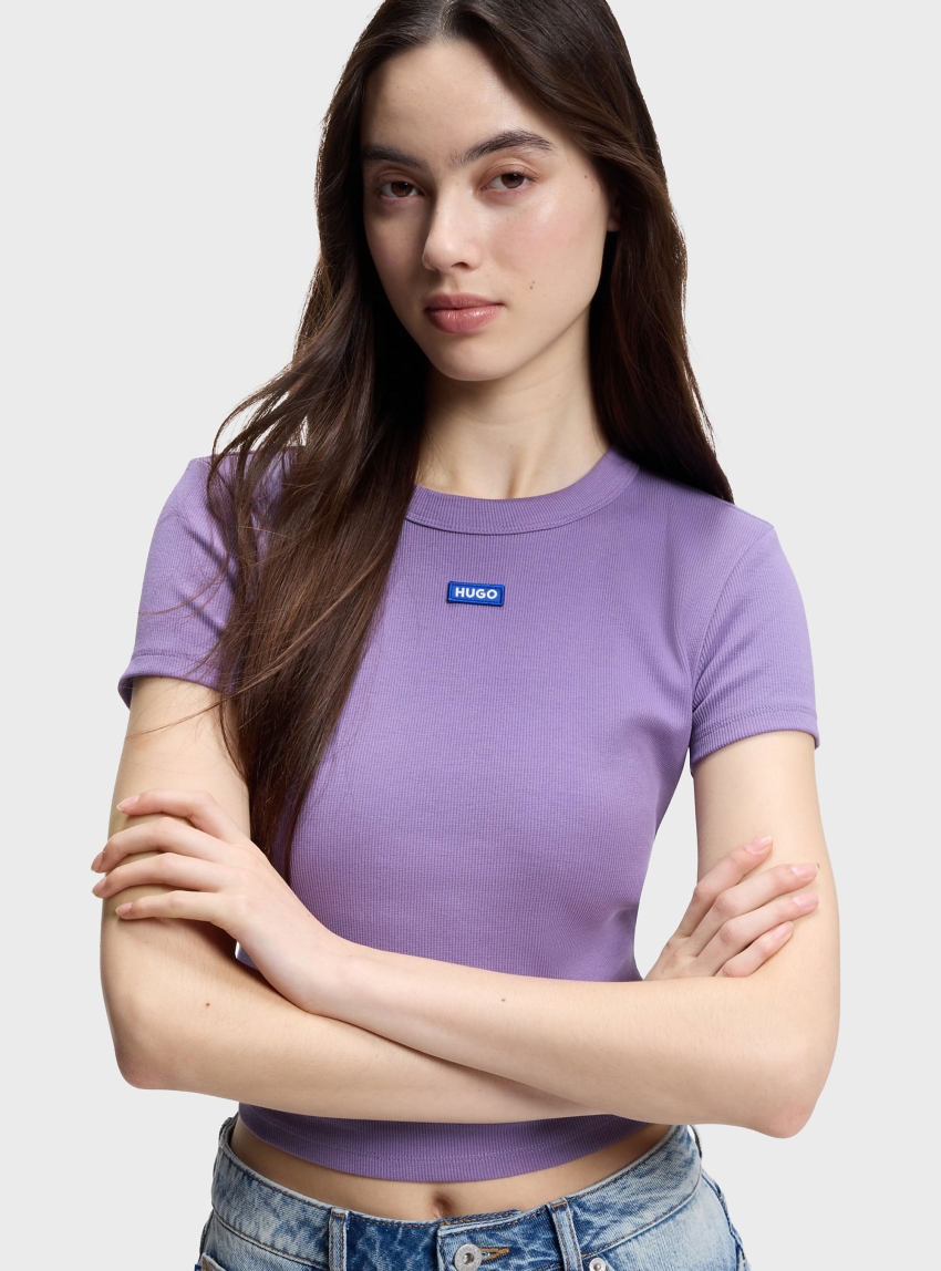 HUGO Slim-Fit Cropped T-Shirt In Stretch Cotton Baby Tee_B - Purple