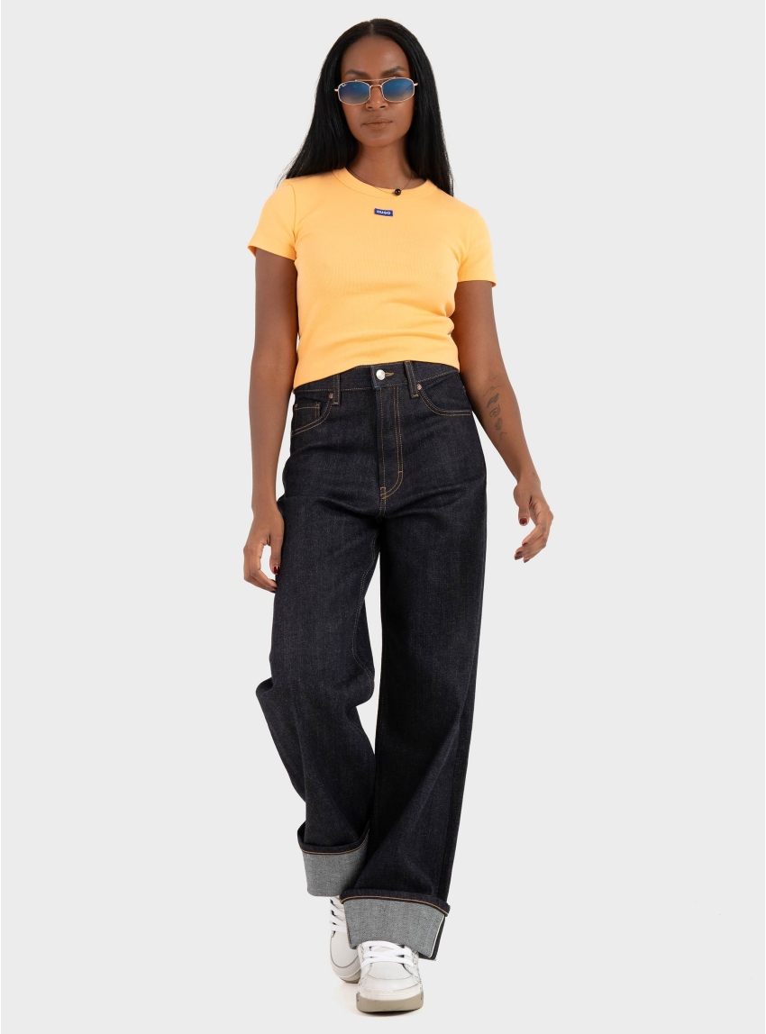 HUGO Slim-Fit Cropped T-Shirt In Stretch Cotton Baby Tee_B - Orange