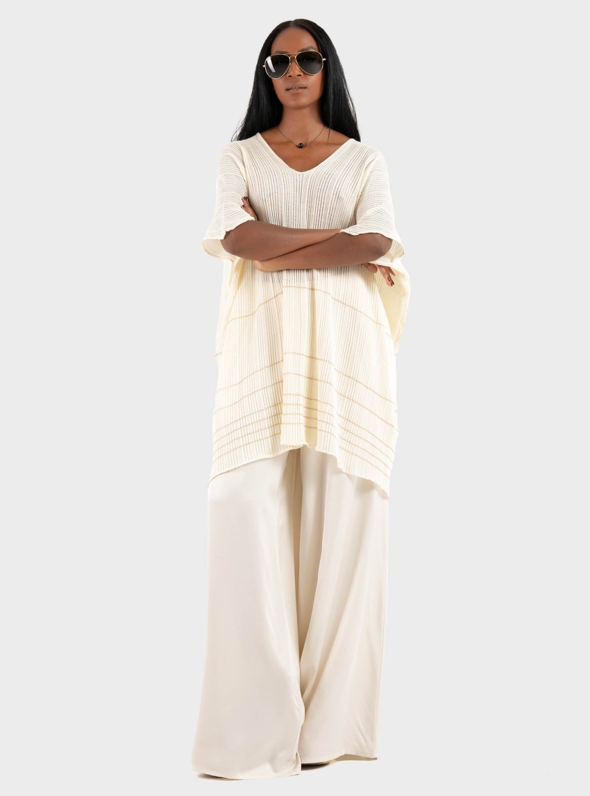 Ioanna Kourbela "Siren'S Song" Knit Loose Tunic With Lurex Stripes - Ecru