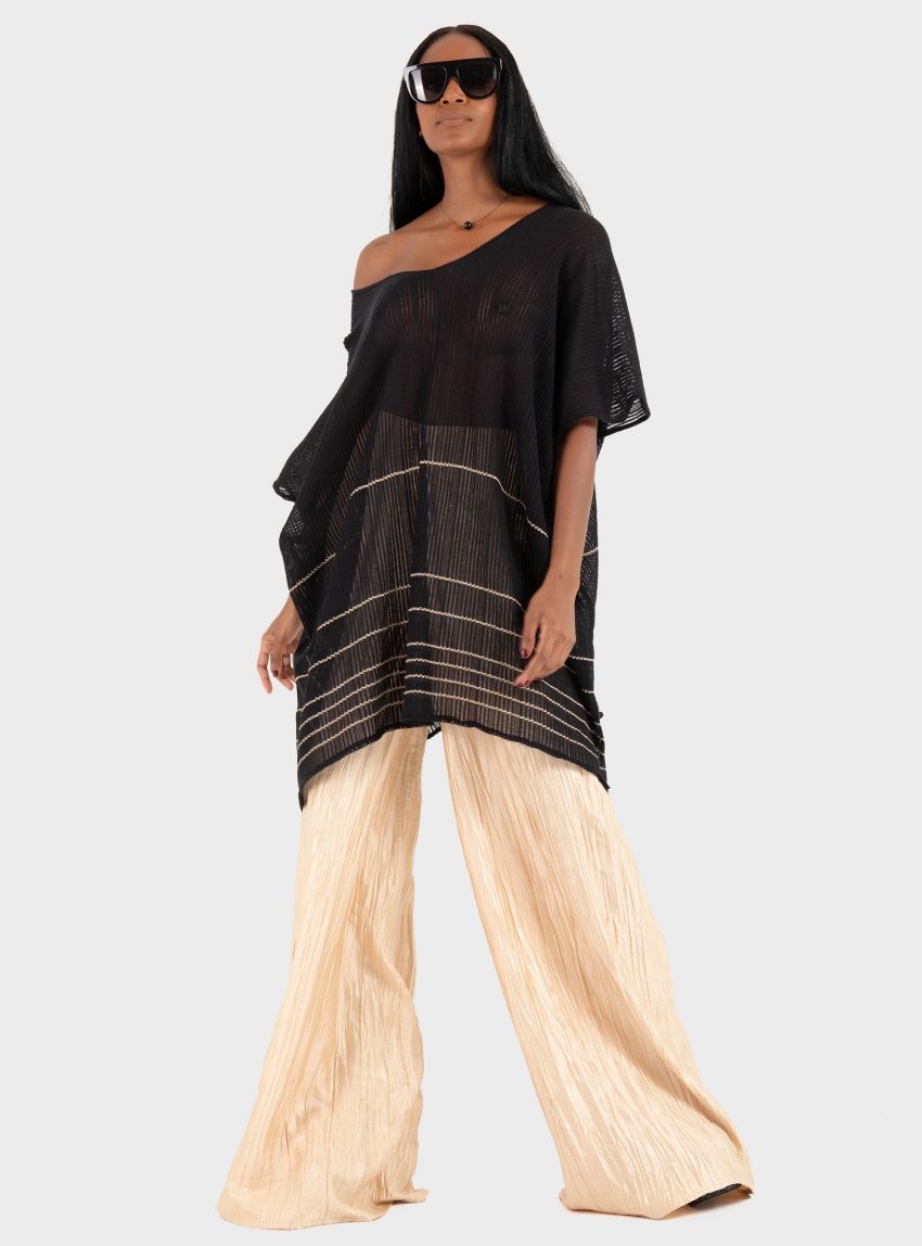 Ioanna Kourbela "Siren'S Song" Knit Loose Tunic With Lurex Stripes - Black