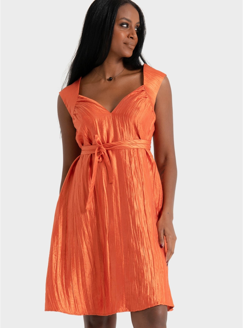 Ioanna Kourbela "Moonlight Reflections"  Μινι Dress With V-Neckline - Orange