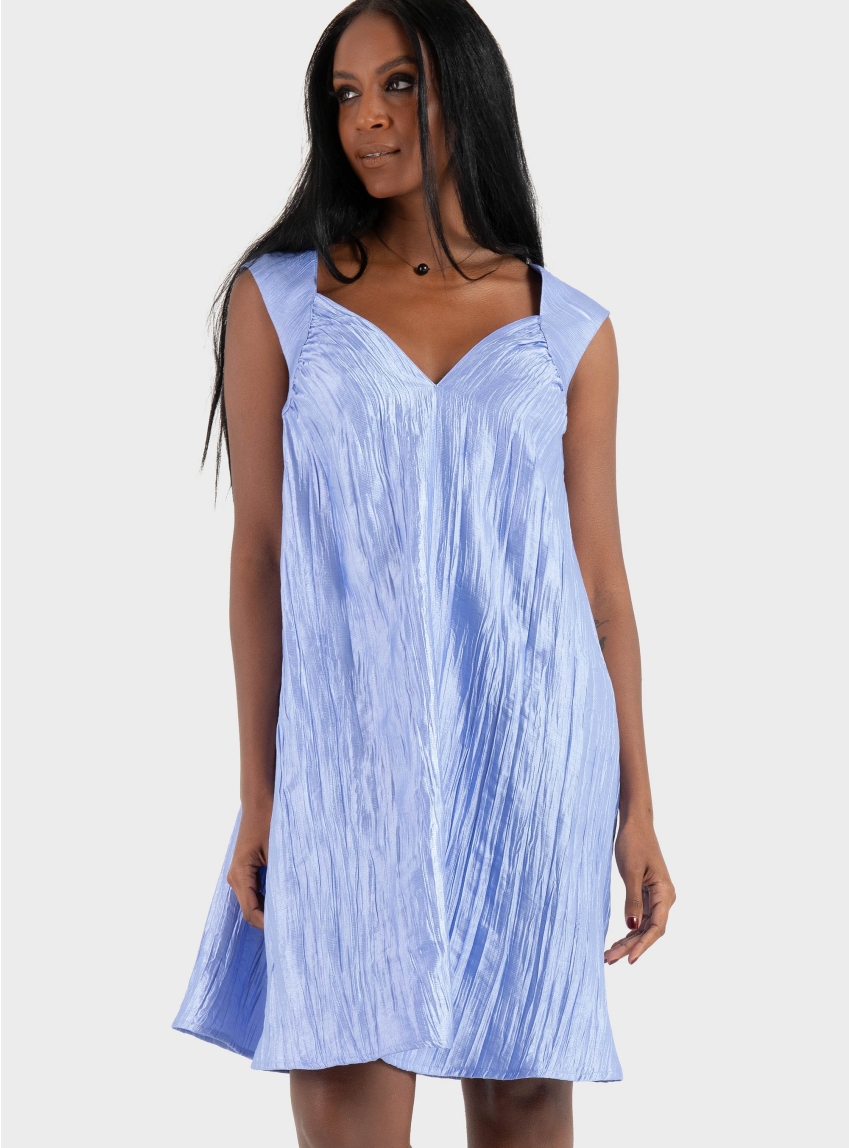 Ioanna Kourbela "Moonlight Reflections"  Μινι Dress With V-Neckline - Light Blue