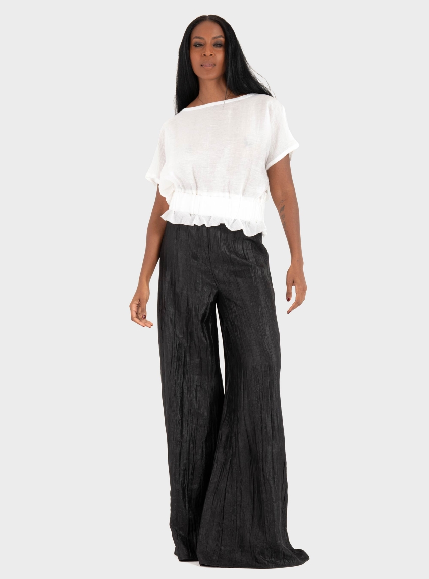Ioanna Kourbela "Moonlight Reflections" Palazzo Trousers 
With Elastic Waist - Black
