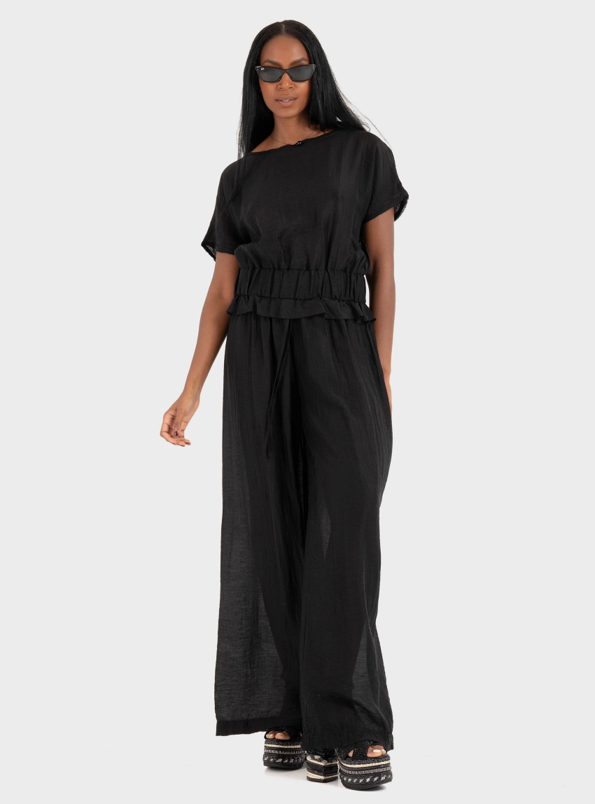 Ioanna Kourbela ''Soft Shadows" Crop Top With Elastic Waist - Black