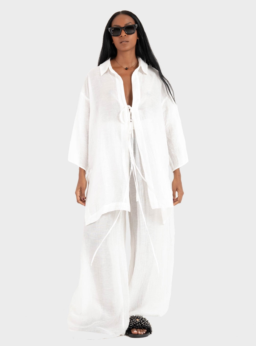 Ioanna Kourbela ''Soft Shadows" Long Shirt With 3/4 Sleeves - Off White