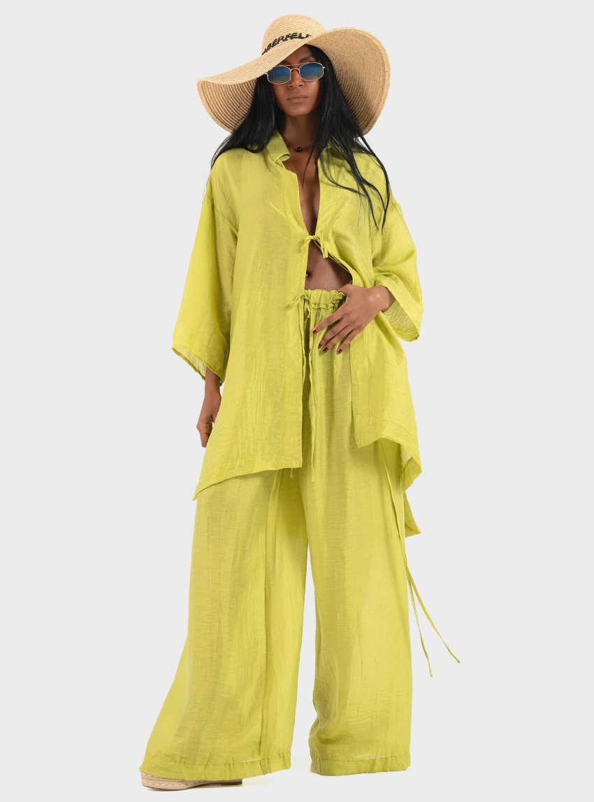 Ioanna Kourbela ''Soft Shadows" Long Shirt With 3/4 Sleeves - Lime