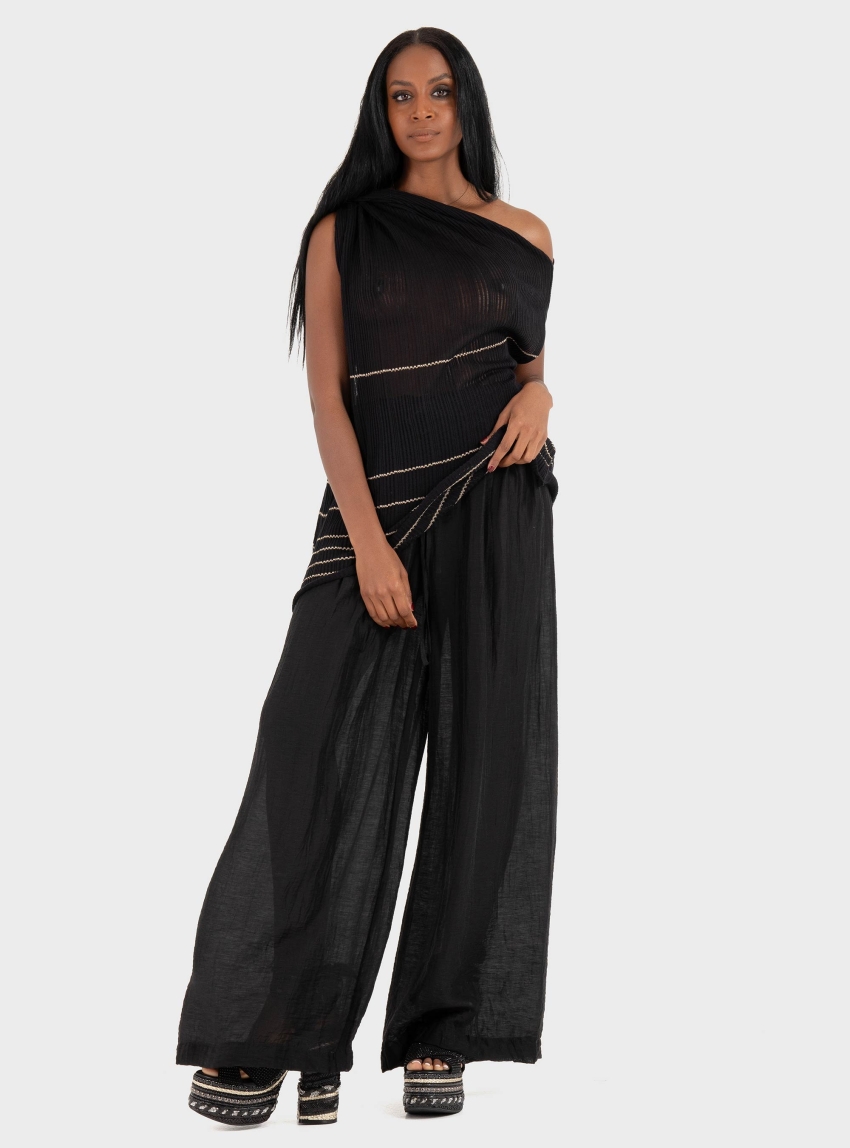 Ioanna Kourbela "Soft Shadows" Trousers 
With Elastic Waist - Black
