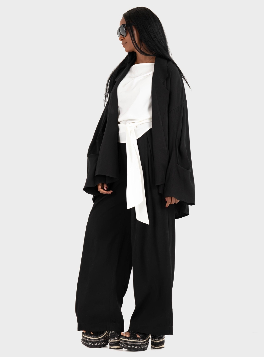 Ioanna Kourbela "Secret Pleats " Oversized Jacket With Pleats - Black