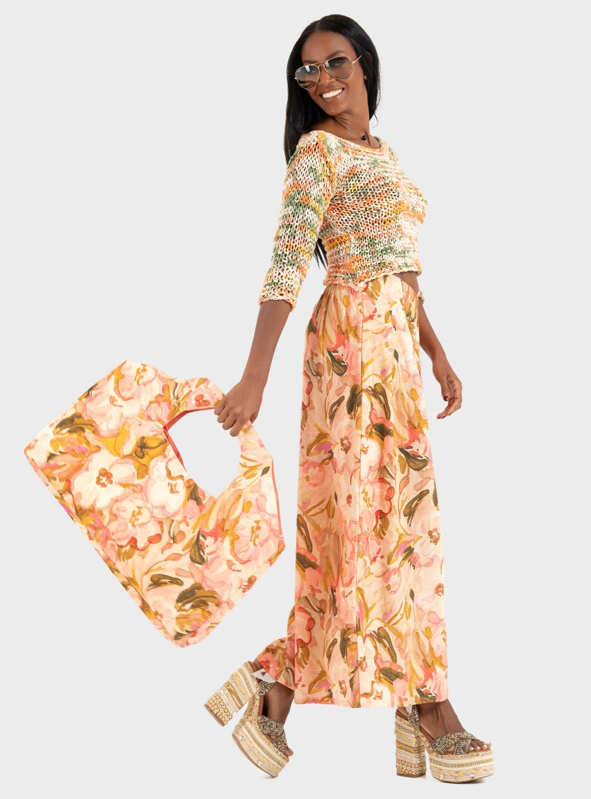 Ioanna Kourbela '"Linen Bouquet" Cullottes With Elastic Waist - Floral