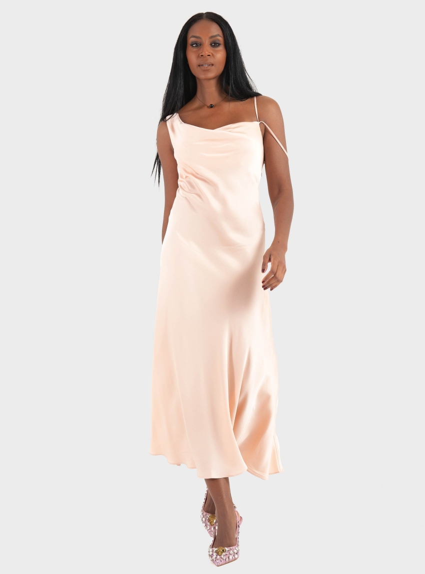 Ioanna Kourbela '"Magicality" Cocktail Dress With Draped Neckline - Pink