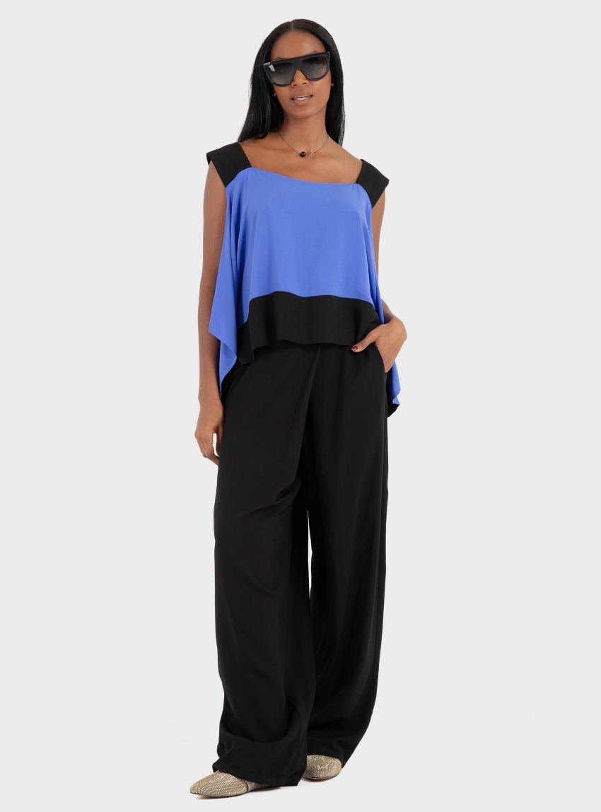 Ioanna Kourbela '"Dimensional Play" Top With Cold Shoulders - Navy